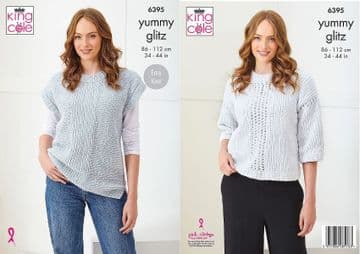 King Cole Yummy Knitting Pattern - 6395 Ladies Tank Top & Sweater (2 Designs)