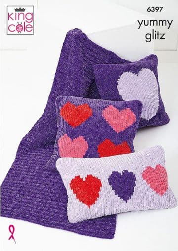 King Cole Yummy Knitting Pattern - 6397 Cushion Covers & Throw (4 Designs)