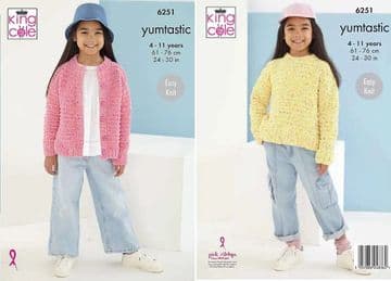 King Cole Yumtastic Knitting Pattern - 6251 Cardigan & Sweater (2 Designs)
