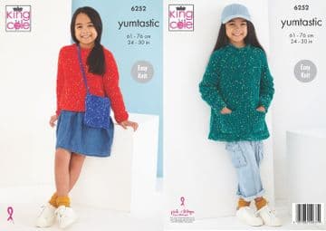 King Cole Yumtastic Knitting Pattern - 6252 Sweaters & Shoulder Bag (3 Designs)