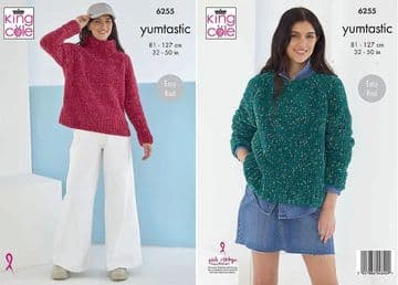 King Cole Yumtastic Knitting Pattern - 6255 Sweaters (2 Designs)