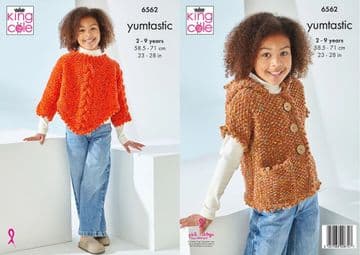 King Cole Yumtastic Knitting Pattern - 6562 Poncho & Hooded Cardigan (2 Designs)
