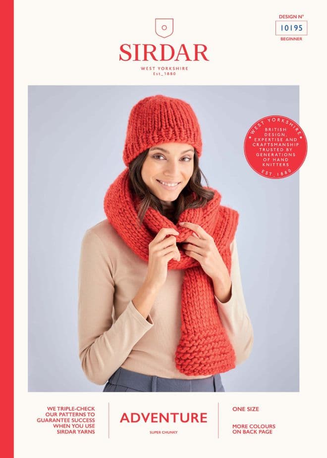 Sirdar Adventure Super Chunky Knitting Pattern - 10195 Hat & Scarf