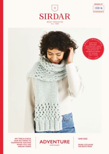 Sirdar Adventure Super Chunky Knitting Pattern - 10316 Hat & Scarf