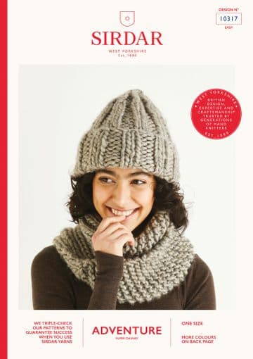 Sirdar Adventure Super Chunky Knitting Pattern - 10317 Hat & Cowl