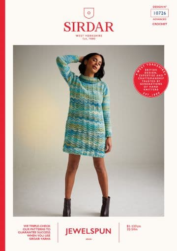 Sirdar Aran Crochet Pattern - 10726 Sweater Dress