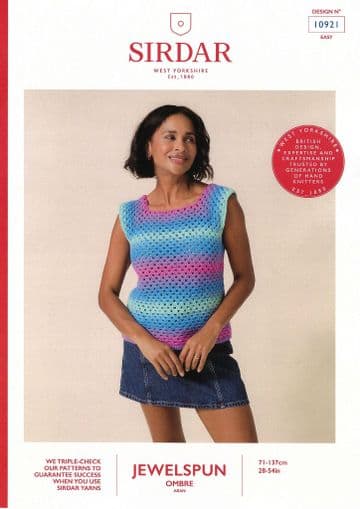 Sirdar Aran Crochet Pattern - 10921 Ladies Summer Top (28-54ins)