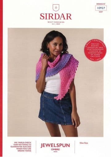 Sirdar Aran Crochet Pattern - 10927 Ladies Shawl (One Size)