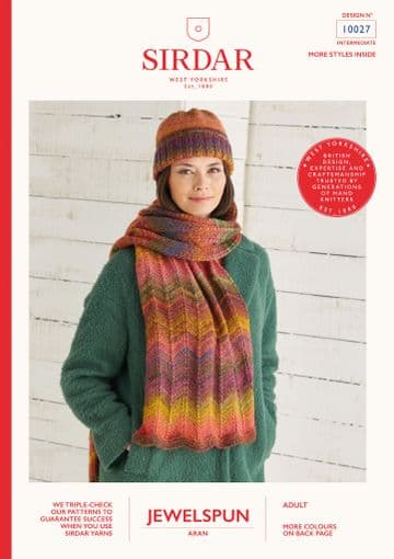 Sirdar Aran Knitting Pattern - 10027 Hat & Scarf