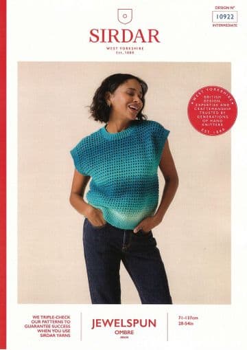 Sirdar Aran Knitting Pattern - 10922 Ladies Short Sleeved Sweater ( 28 - 54 ins)