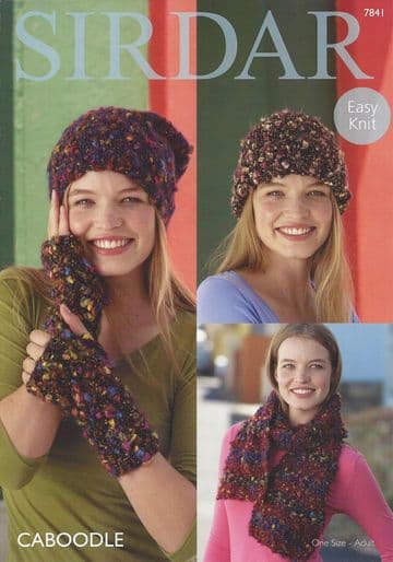 Sirdar Caboodle - 7841 Hats, Wristwarmers & Striped Scarf Knitting Pattern
