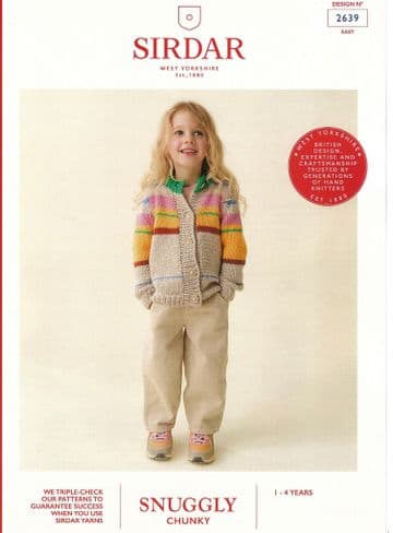 Sirdar Chunky Knitting Pattern - 2639 Children's Cardigan ( 1 - 4 years )