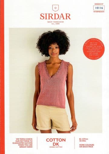 Sirdar Cotton DK Knitting Pattern - 10116 Sleeveless Vest Top