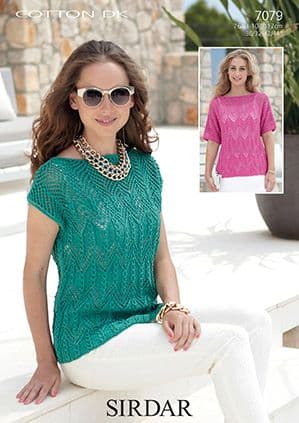 Sirdar Cotton DK Knitting Pattern - 7079 Summer Tops Knitting Pattern
