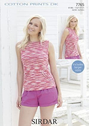 Sirdar Cotton Prints DK - 7765 Sleeveless Top Knitting Pattern