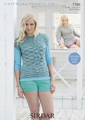 Sirdar Cotton Prints DK - 7766 Top & Sweater Knitting Pattern