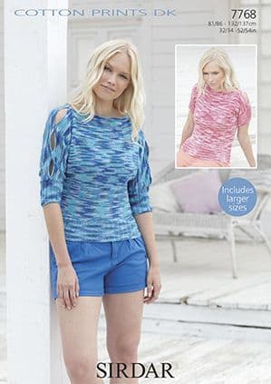 Sirdar Cotton Prints DK - 7768 Tops Knitting Pattern