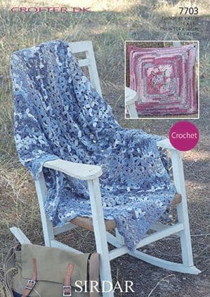 Sirdar Crofter DK - 7703 Throw & Cushion Cover Crochet Pattern