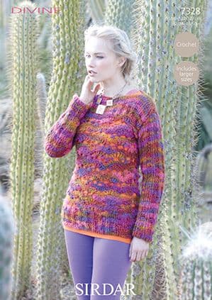 Sirdar Divine DK - 7328 Sweater Crochet Pattern - Clearance Price £1.99