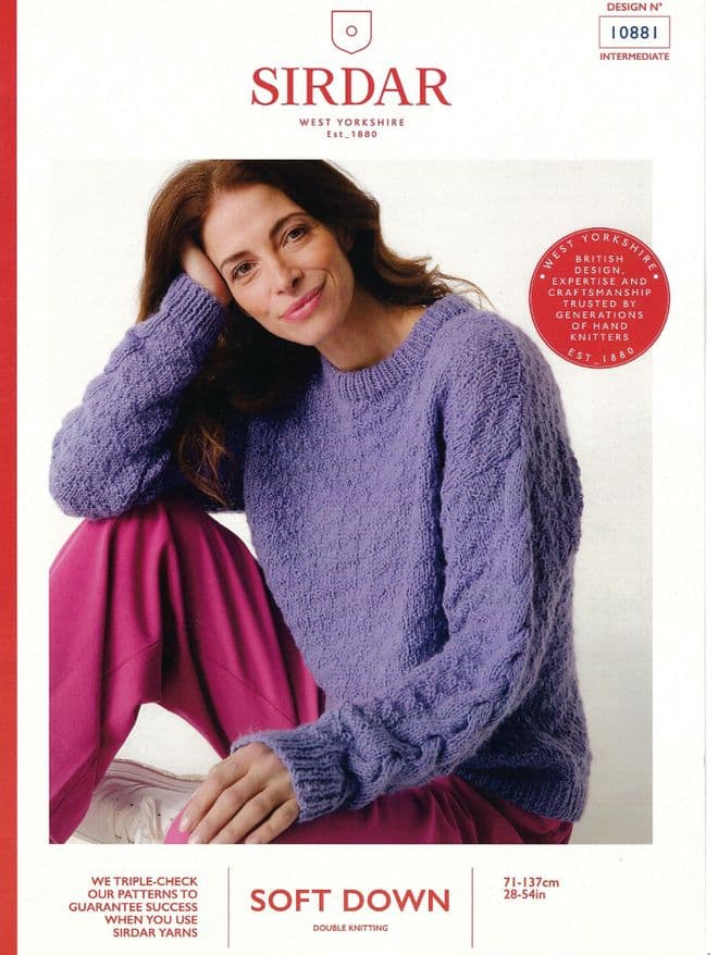 Sirdar DK Knitting Pattern - 10881 Ladies Sweater (28 - 54 ins)