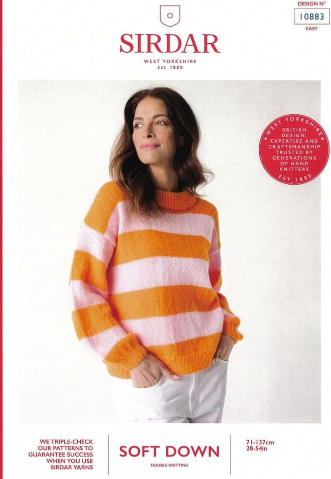 Sirdar DK Knitting Pattern - 10883 Ladies Striped Sweater (28 - 54 ins)