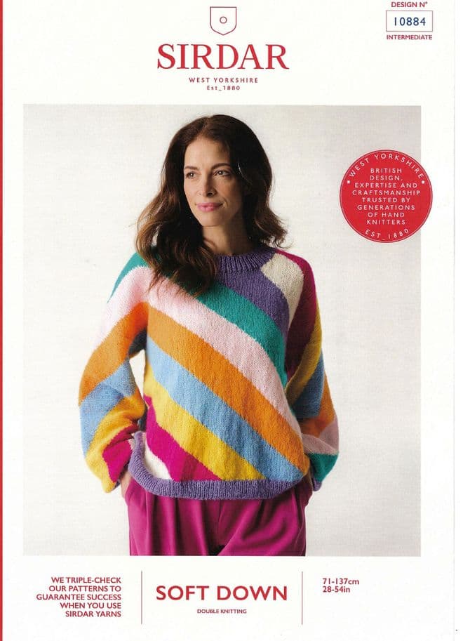 Sirdar DK Knitting Pattern - 10884 Ladies Diagonally Striped Sweater (28 - 54 ins)