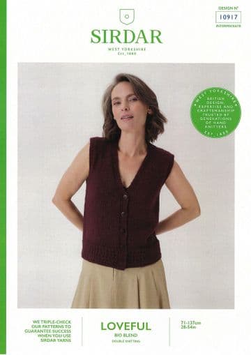 Sirdar DK Knitting Pattern - 10917 Ladies Waistcoat (28 - 54 ins)