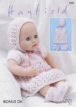 Sirdar DK Knitting Pattern - 2482 Baby Dolls Dress, Bonnet, Bootees and Pants