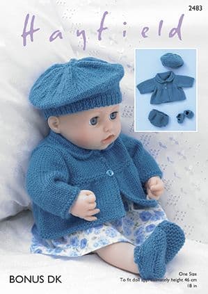 Sirdar DK Knitting Pattern - 2483 Dolls Jacket, Beret, Shoes & Pants