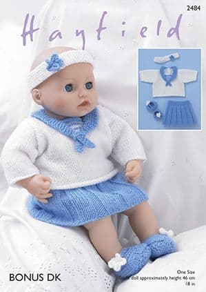 Sirdar DK Knitting Pattern - 2484 Baby Dolls Sailor Top, Skirt, Pants, Shoes and Headband