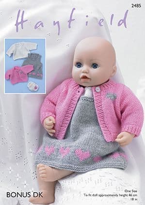 Sirdar DK Knitting Pattern - 2485 Baby Dolls Pinafore, Cardigan, Top & Pants