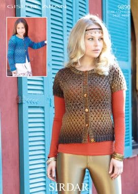 Sirdar Giselle Aran - 9890 Childrens and Ladies Long and Short Sleeved Cardigans Knitting Pattern