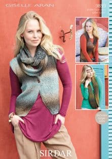 Sirdar Giselle Aran - 9893 Waistcoat and Looped Scarf Knitting Pattern