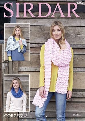 Sirdar Gorgeous - 8096 Wrap, Snood & Scarf Knitting Pattern