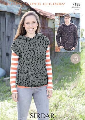 Sirdar Husky Super Chunky - 7195 Long Sleeved and Sleeveless Sweaters Knitting Pattern