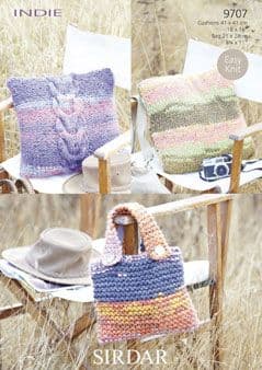 Sirdar Indie - 9707 Cushions and Bag Knitting Pattern