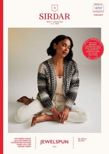 Sirdar Jewelspun Aran Crochet Pattern - 10727 Ladies Cardigan