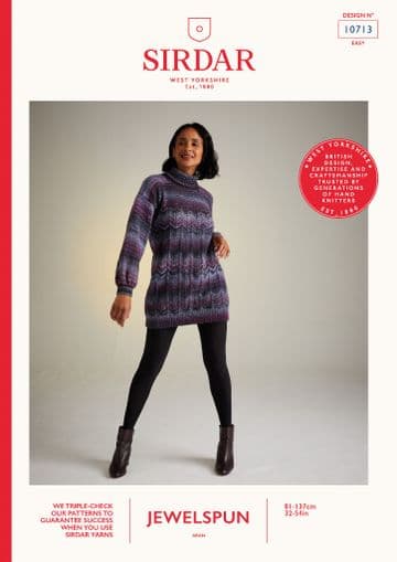Sirdar Jewelspun Aran Knitting Pattern - 10713 Ladies Knitted Sweater Dress