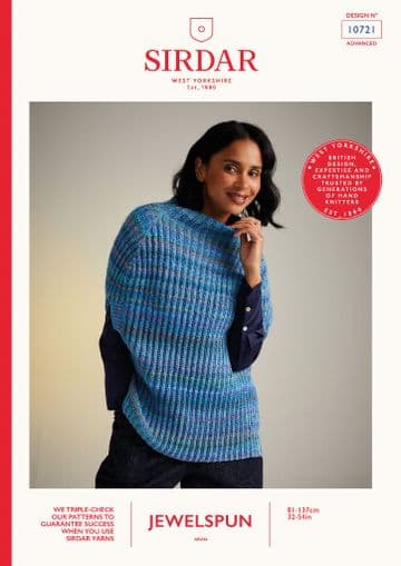 Sirdar Jewelspun Aran Knitting Pattern - 10721 Ladies Poncho