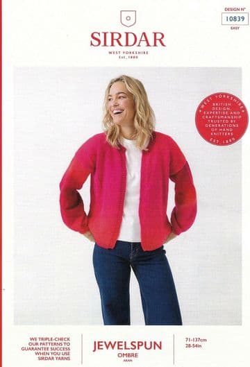 Sirdar Jewelspun Aran Knitting Pattern - 10839 Ladies Cardigan (Easy Knit)