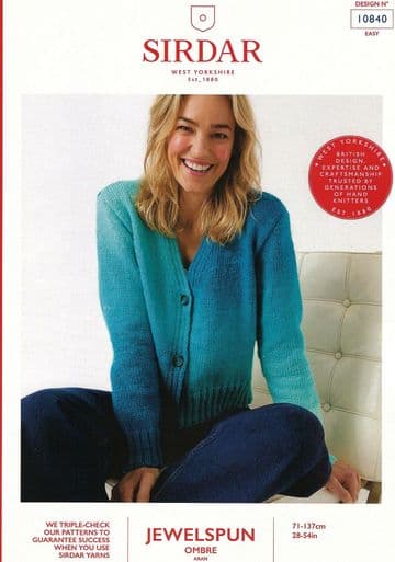 Sirdar Jewelspun Aran Knitting Pattern - 10840 Ladies Cardigan (Easy Knit)