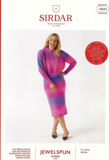 Sirdar Jewelspun Aran Knitting Pattern - 10842 Sweater & Skirt