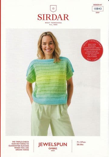 Sirdar Jewelspun Aran Knitting Pattern - 10843 Ladies Boat Neck Summer Top