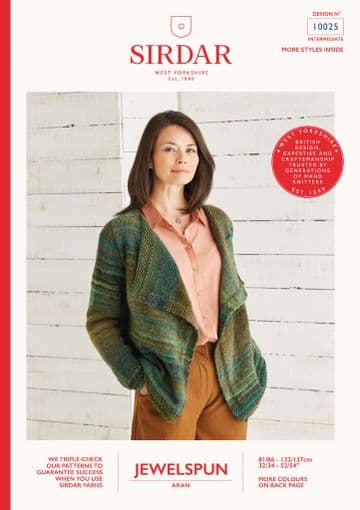 Sirdar Jewelspun Aran Knitting Pattern Booklet - 10025 Drape Cardigan