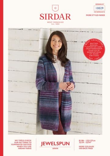 Sirdar Jewelspun Aran Knitting Pattern Booklet - 10029 Long Line Cardigan