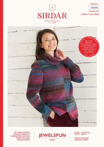Sirdar Jewelspun Aran Knitting Pattern Booklet - 10030 2 Tone Sweater
