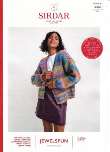 Sirdar Jewelspun Chunky Knitting Pattern - 10801 Ladies Cardigan (Easy Knit)