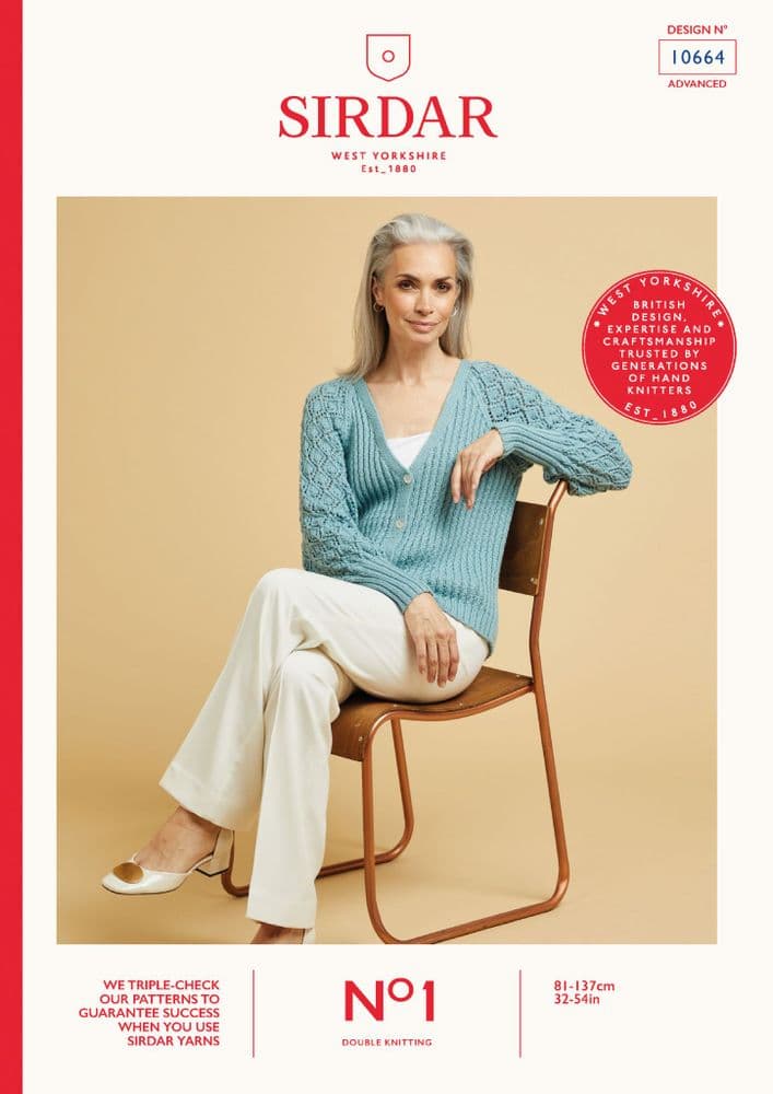 Sirdar No 1 Double Crepe 10664 Cardigan Knitting Pattern