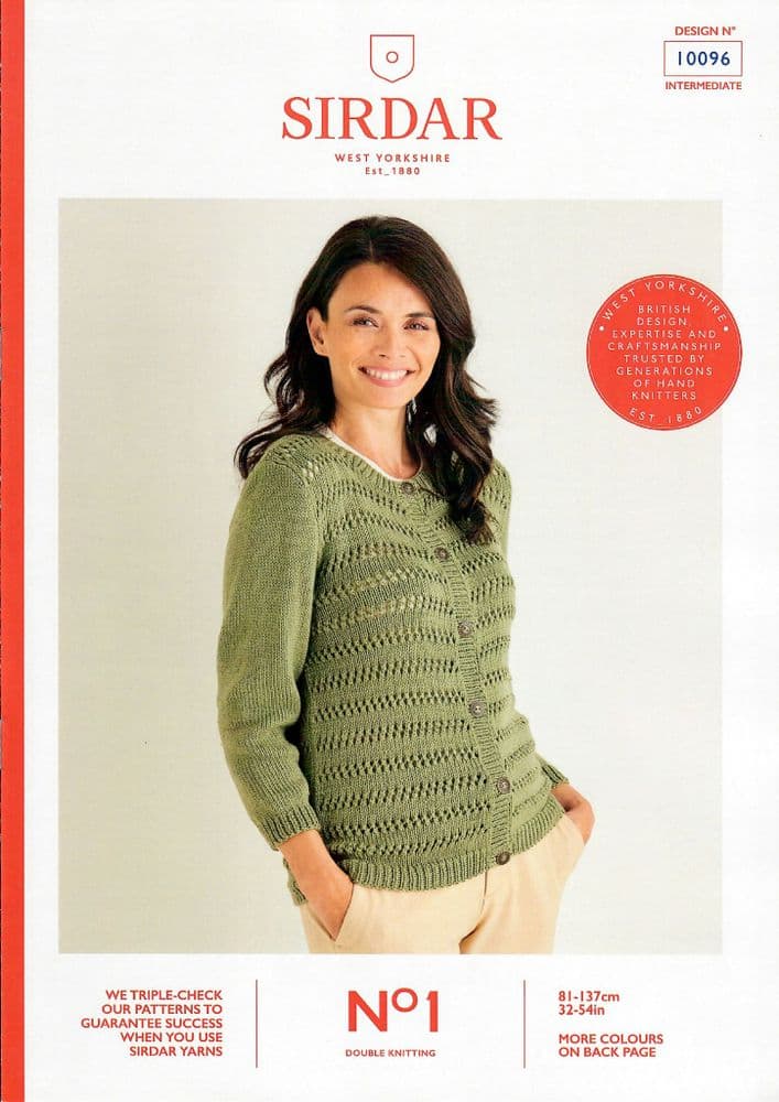 Sirdar No 1 Double Knit Crepe - 10096 Cardigan Knitting Pattern