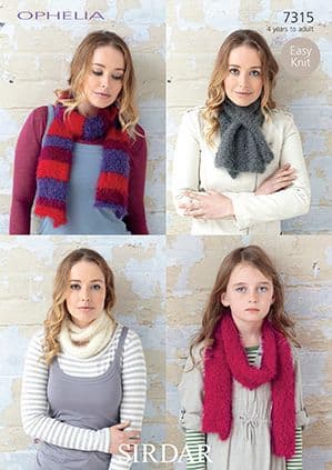 Sirdar Ophelia - 7315 Scarves, Tippet and Snood Knitting Pattern